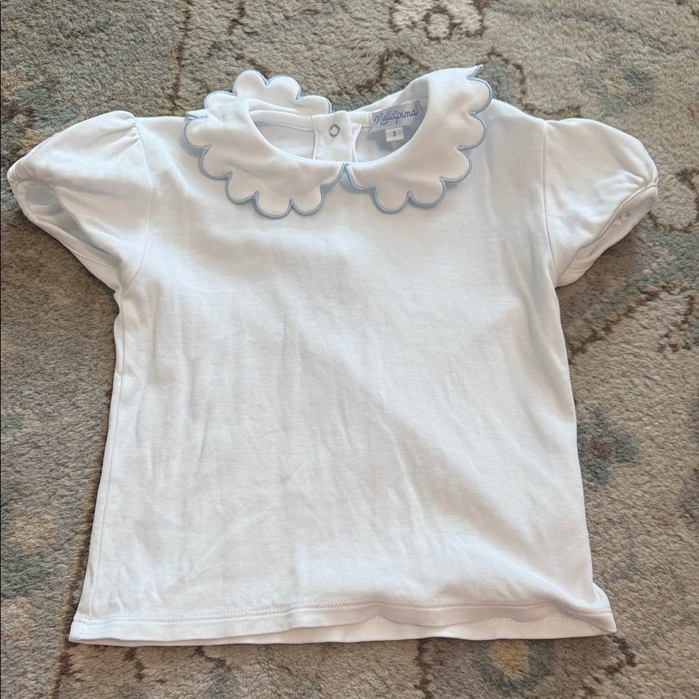 Nella Pima White Kids Shirt with Scalloped Collar 3T